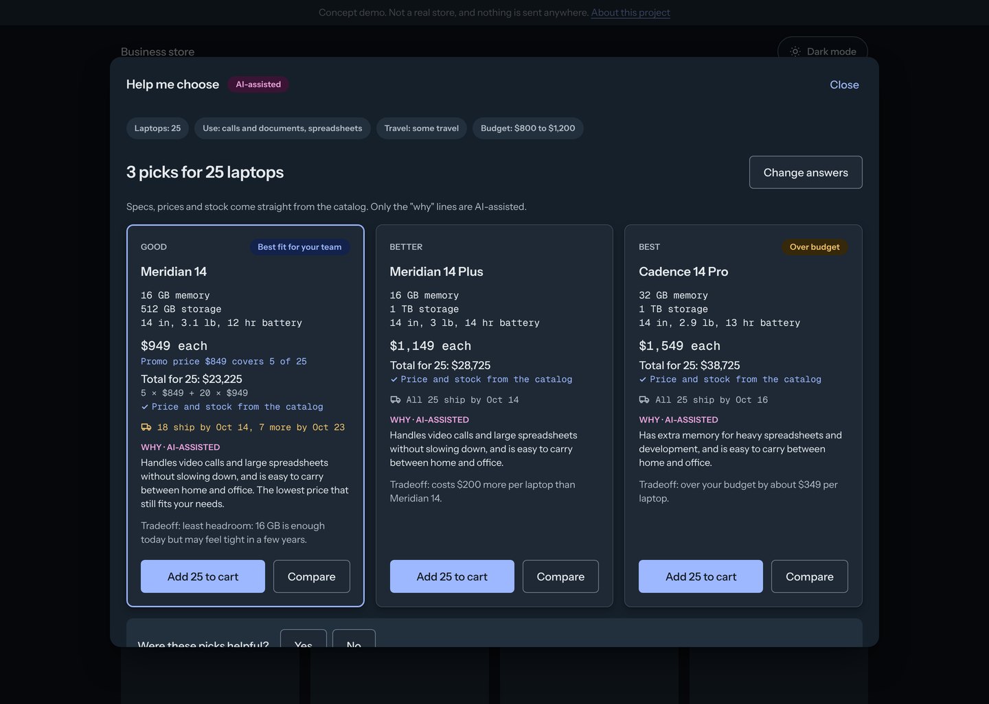 The results screen in dark mode