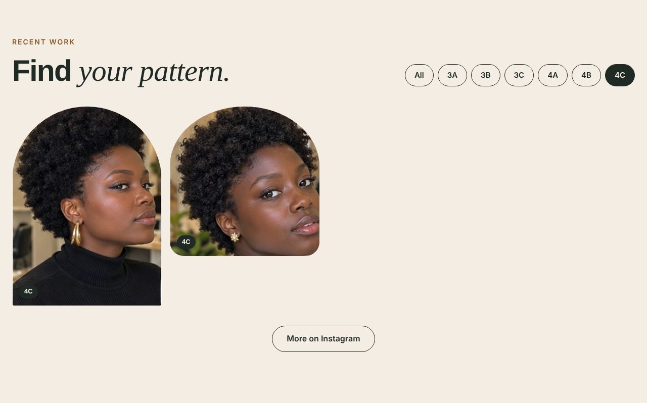 The Helix & Hue gallery filtered to 4C hair